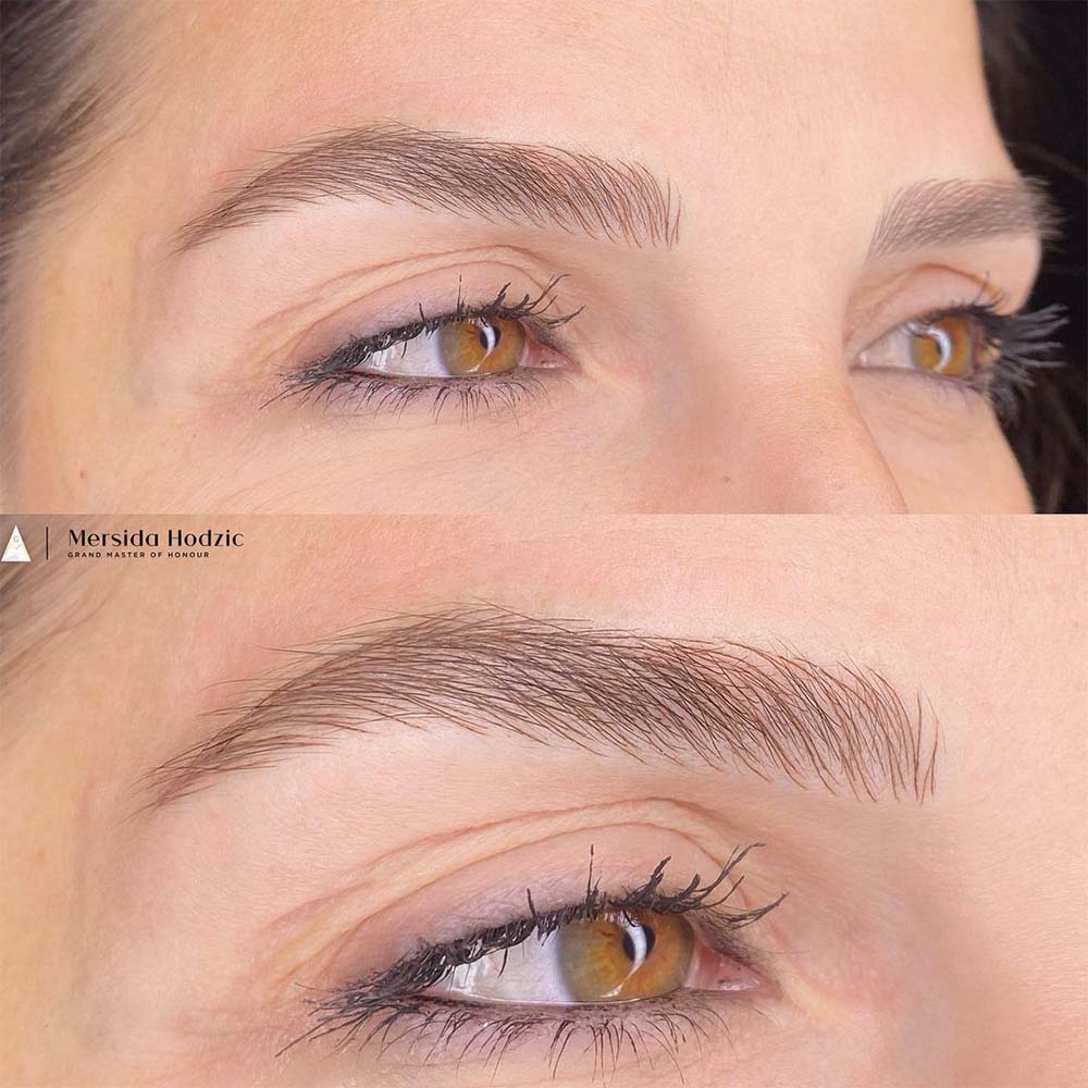 avant et après un traitement des sourcils utilisant le phi super pigment dans la teinte brun 2 avant et après un traitement des sourcils utilisant le phi super pigment dans la teinte brun 2
